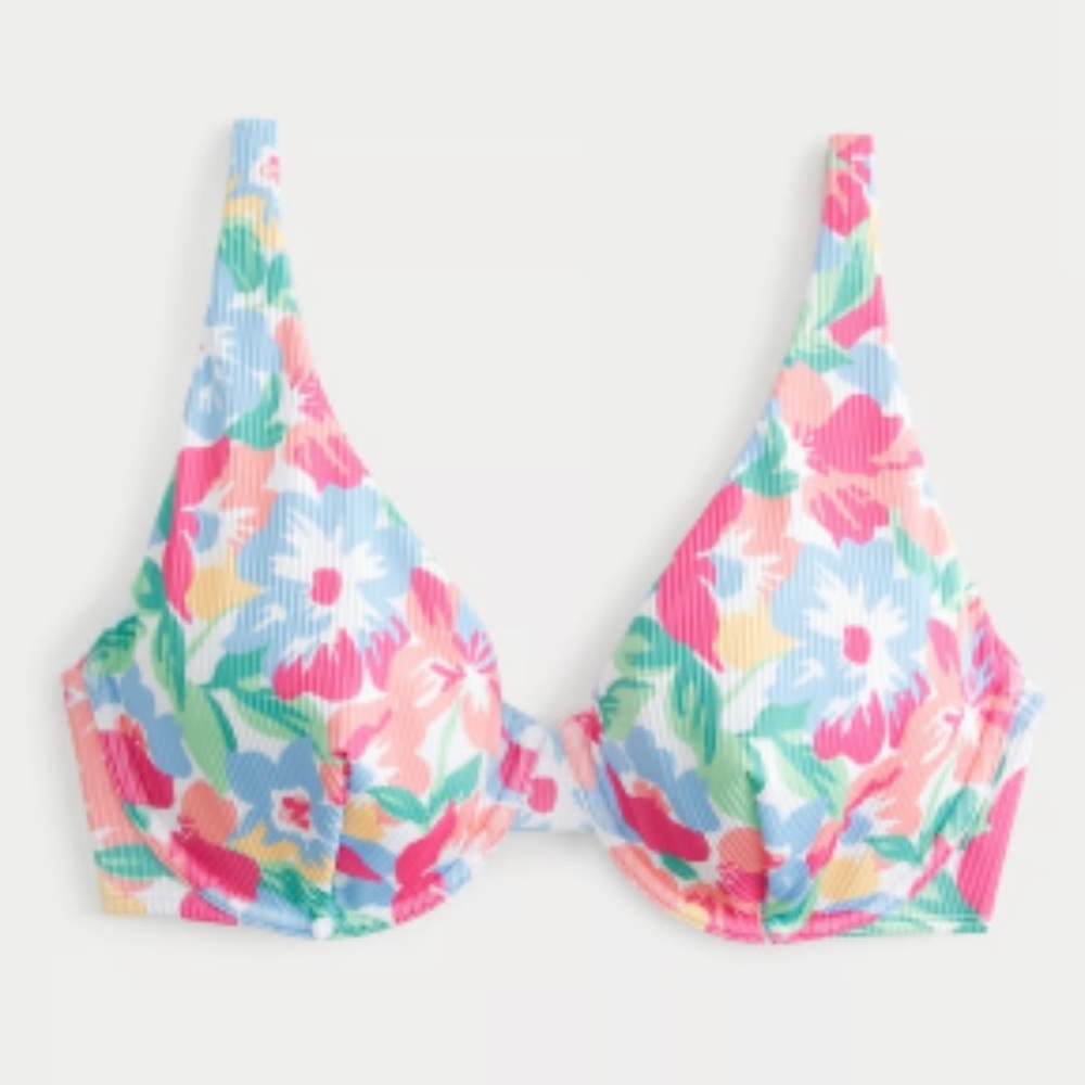 Hollister Multicolor Floral Ribbed Bikini Top
